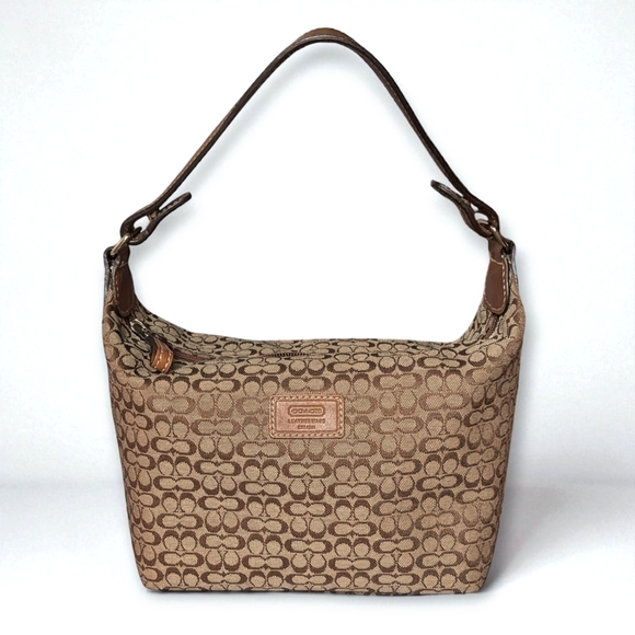 Vintage Coach Signature Canvas Hobo Pochette Y2K Khaki Brown Jacquard C Pattern - Picture 1 of 16